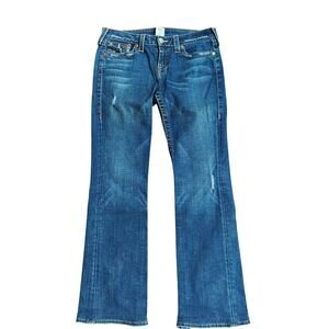 True Religion Becky Bootcut Jeans Womens Sz 31 Distressed Medium Wash Denim